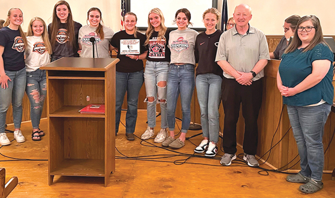 Members of Central High School’s basketball team received a plaque of congratulations Tuesday from Pound Town Council for their VHSL 2A state championship win.  LEABERN KENNEDY PHOTO
