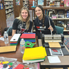 UVA Wise basketball players Jalie Ruehling, left, and Ines Latapia work together to make pre-made shapes and card stock for library programs during the college’s annual Day of Service.  LISA MAINE PHOTO